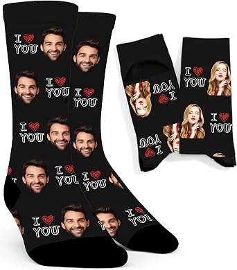 Custom Socks with Face Photo Funny Personalized ValentineDay Anniversary Birthday Gift for Couples Boyfriend Girlfriend
