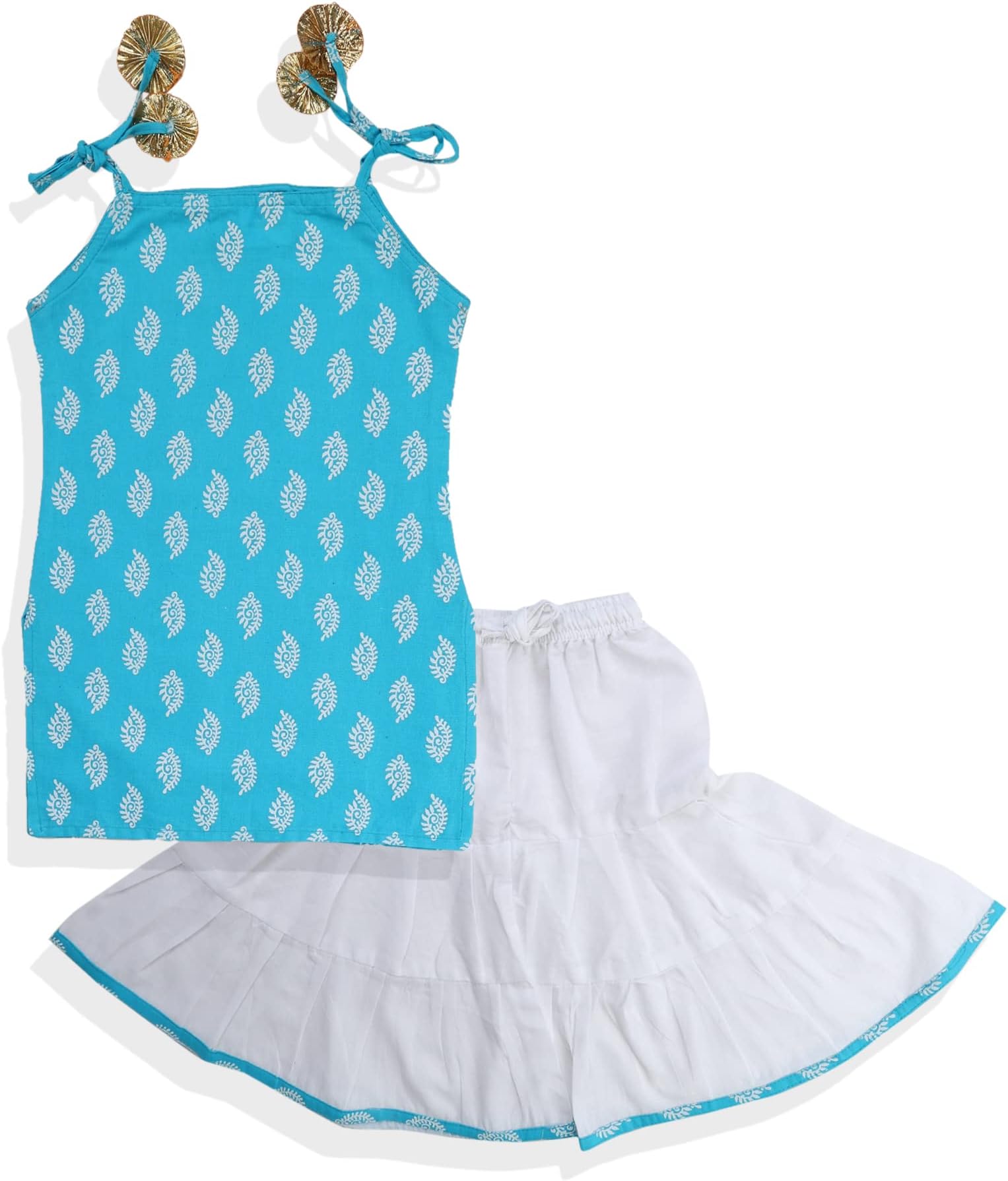 MOMaa Baby Girls Cotton Printed Sleeveless Kurti with Sharara Dress
