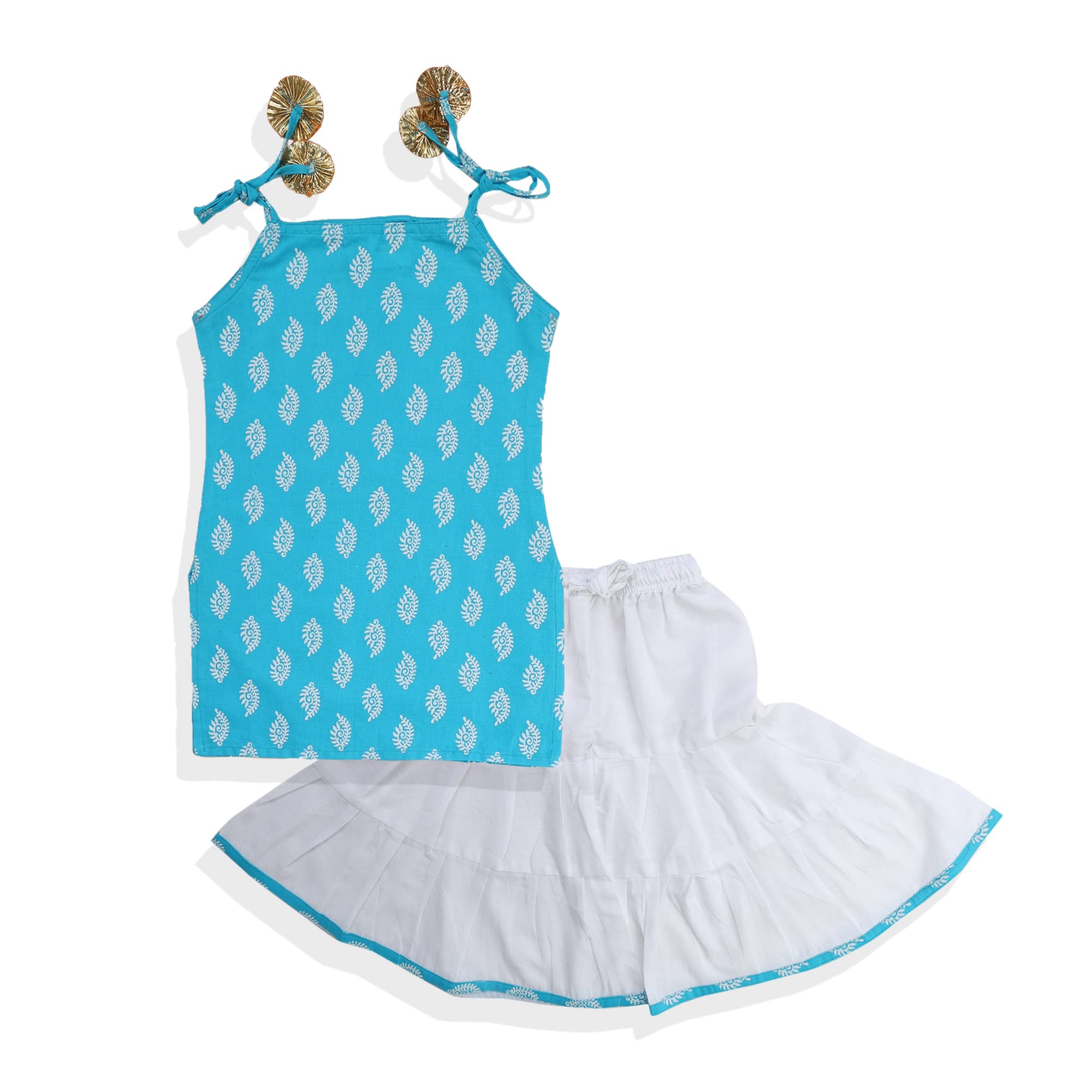 MOMaa Baby Girls Cotton Printed Sleeveless Kurti with Sharara Dress