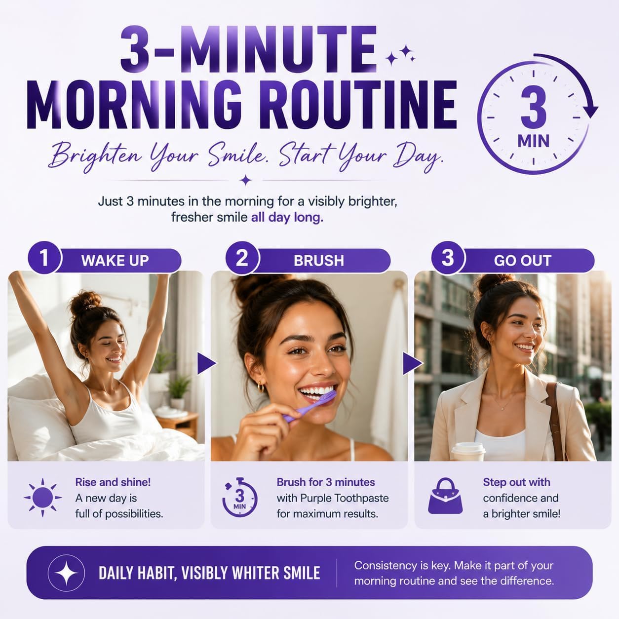 Teeth Whitening Purple Toothpaste, 3X Whitening Formula for Bright Smile,Enamel Safe, Sensitive Teeth Friendly, Fluoride Toothpaste with Fresh Breath for Coffee Tea Stains. (Pack of 1 pcs) image 3