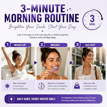 Teeth Whitening Purple Toothpaste, 3X Whitening Formula for Bright Smile,Enamel Safe, Sensitive Teeth Friendly, Fluoride Toothpaste with Fresh Breath for Coffee Tea Stains. (Pack of 1 pcs)