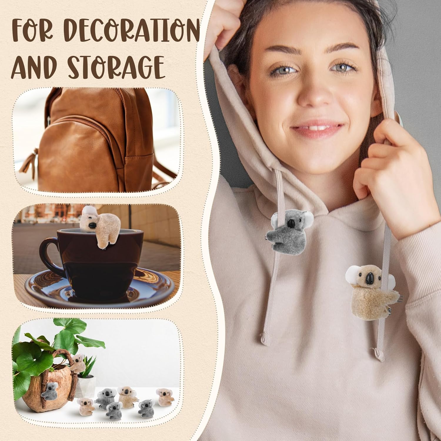 Moucuny 30 Pcs Koala Clip Koala Pencil Toppers 2.76" and 2" Mini Animal Bear Stuffed Plush Animal Toy Gifts for Party Office Home Supplies Piñata Stuffer Purse Charm Hangings