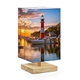 Bedside Table Lamp Hilton Head South Dimmable Minimalist Nightstand Lamp Square Wood Base Flaxen Fabric Shade Desk Lamps for Bedroom Living Room