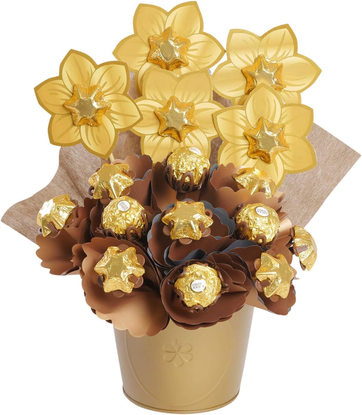 Golden Small Chocolate Bouquet, 16 Chocolates- 12 Solid Belgian Milk Chocolates, 4 Gourmet Chocolates