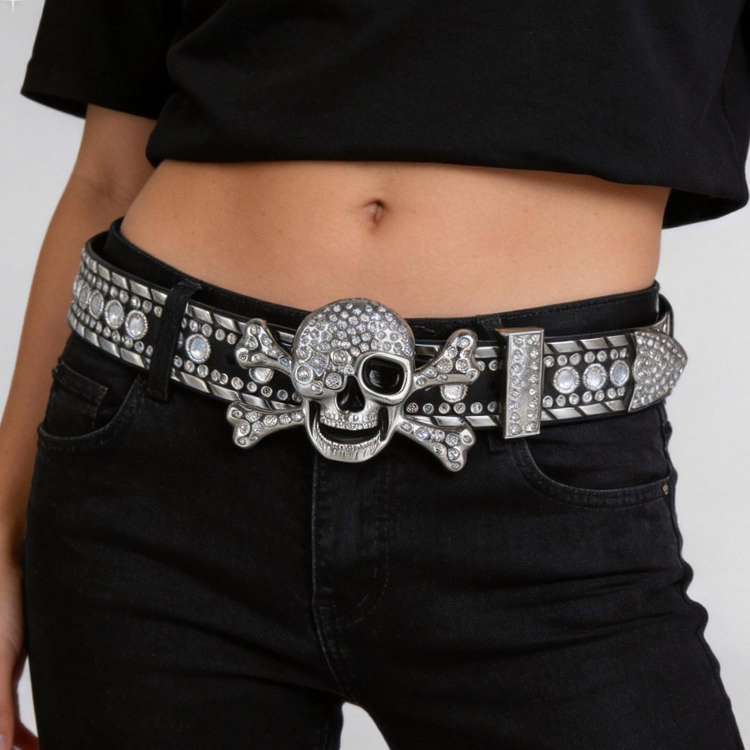 Rhinestone Skull Belt Men Women Skull Rhinestone Belt Studded Punk Y2k Belts Western Cowgirl Belts