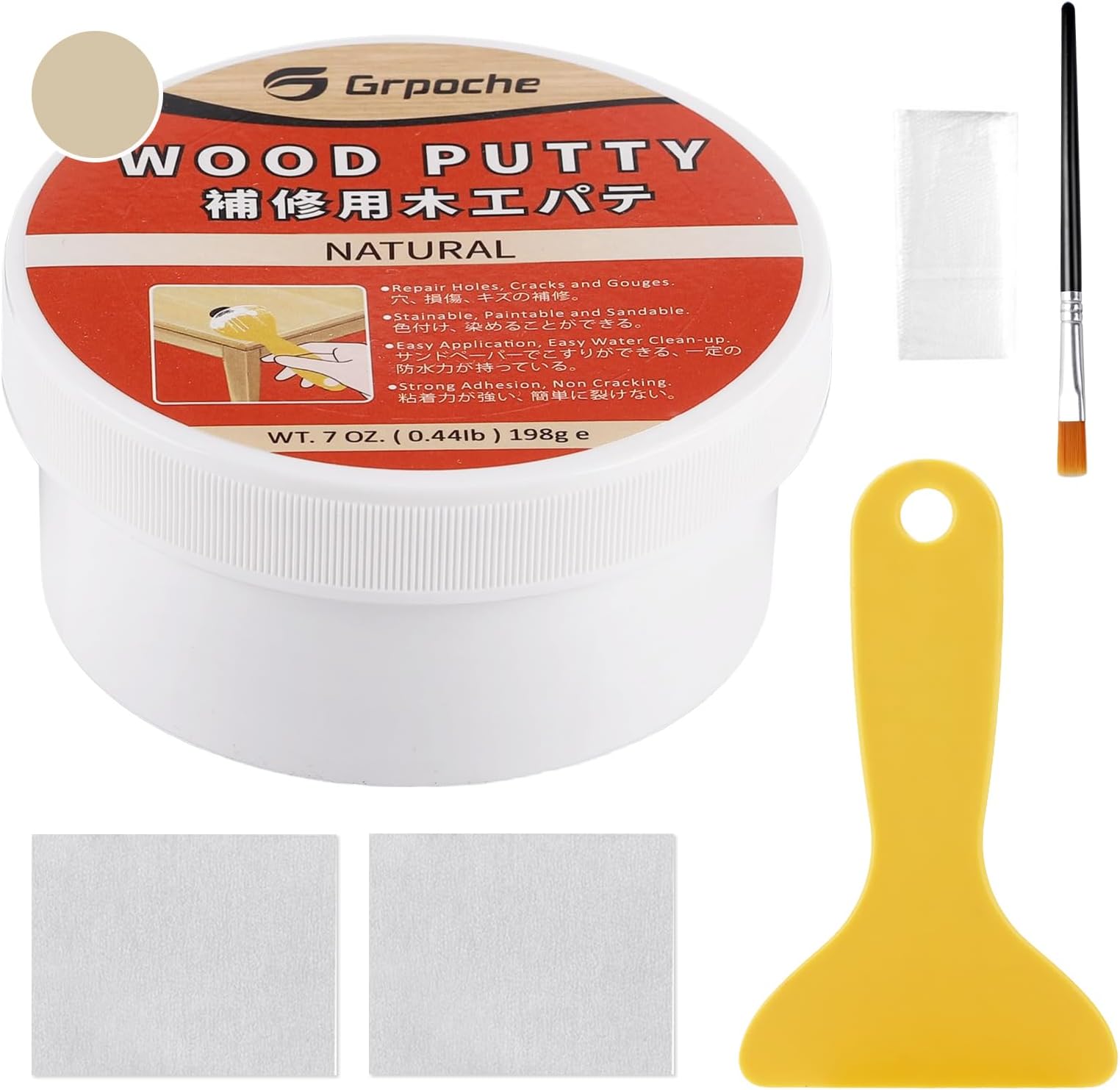 Wood Putty 198 g Wood Filler for Repairing Wood Damage Putty for Wood Door Trim Restore Table Cabinet Floors Wood Hole Quick Drying Crack Resistant (Natural)