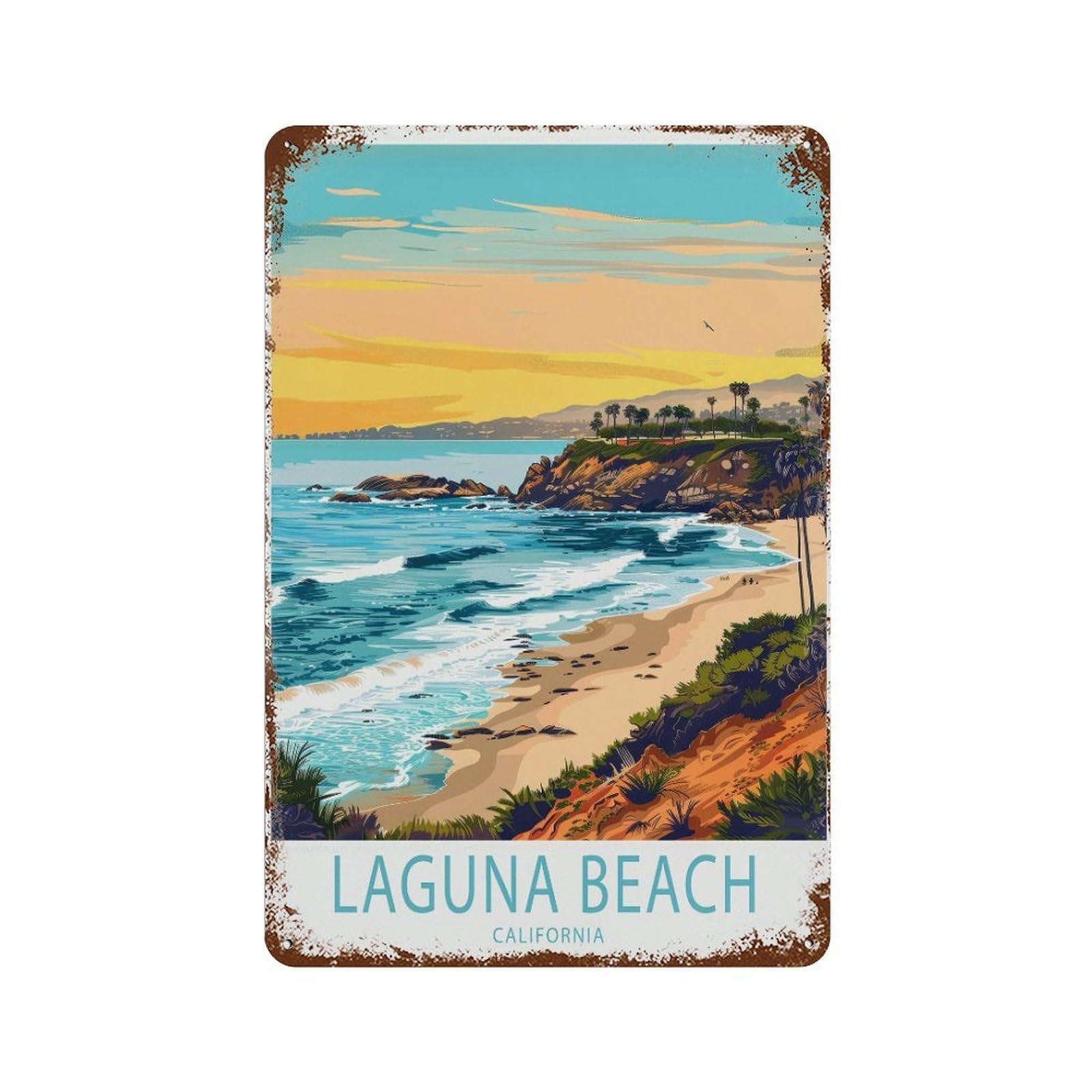 xiaoxiaoshen Laguna Beach Travel California Coastal Birthday Present Wall Decor Art Metal Tin Poster Modern Home Decor Art Home Bar Shop Decorations Vintage Sign 30x20cm