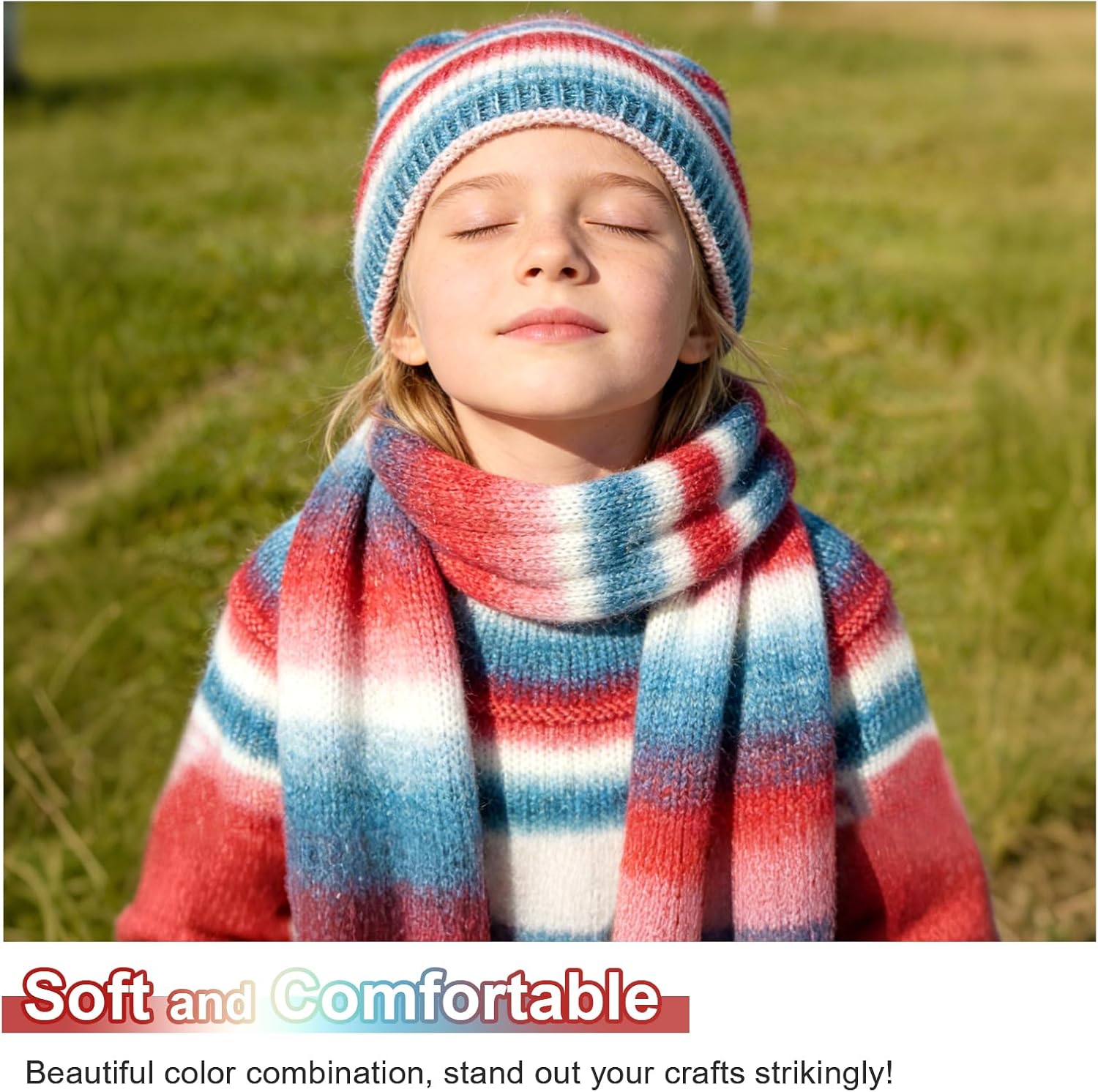 Aeelike Gradient Yarn for Crocheting, 3 Skeins Cake Yarns 100g (3.52 oz) 245m (267 Yards) # 3 Light Weight - Super Soft Ombré Fairyland Yarns for Making Colorful Crafts, Red Blue Gradient