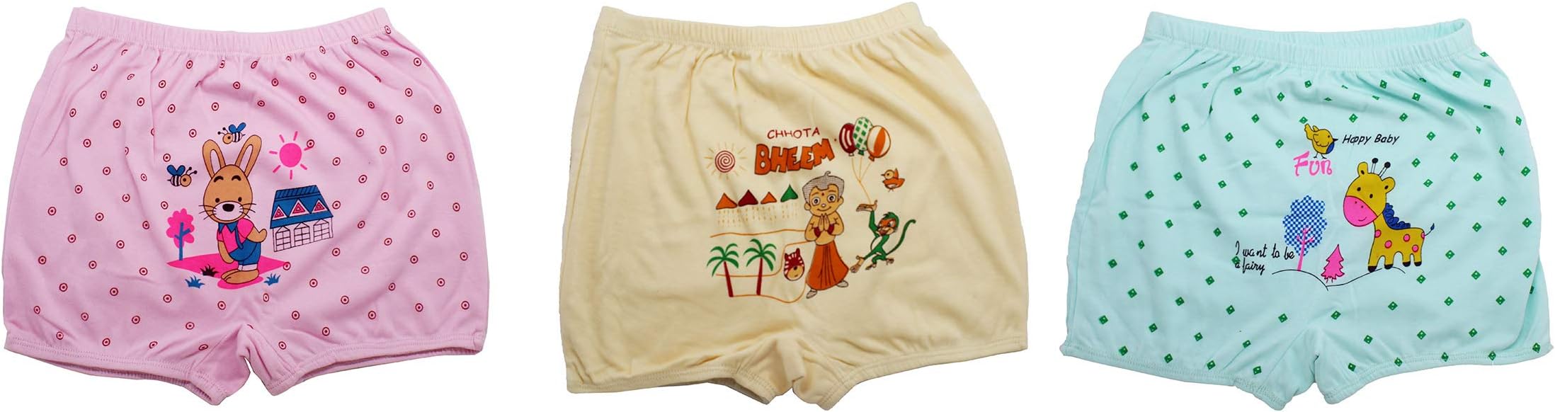 Yuni-Go Casual Unisex Multi-Coloured Girls/Boys Innerwear Bloomer/Breifs for Kids Pack of 3