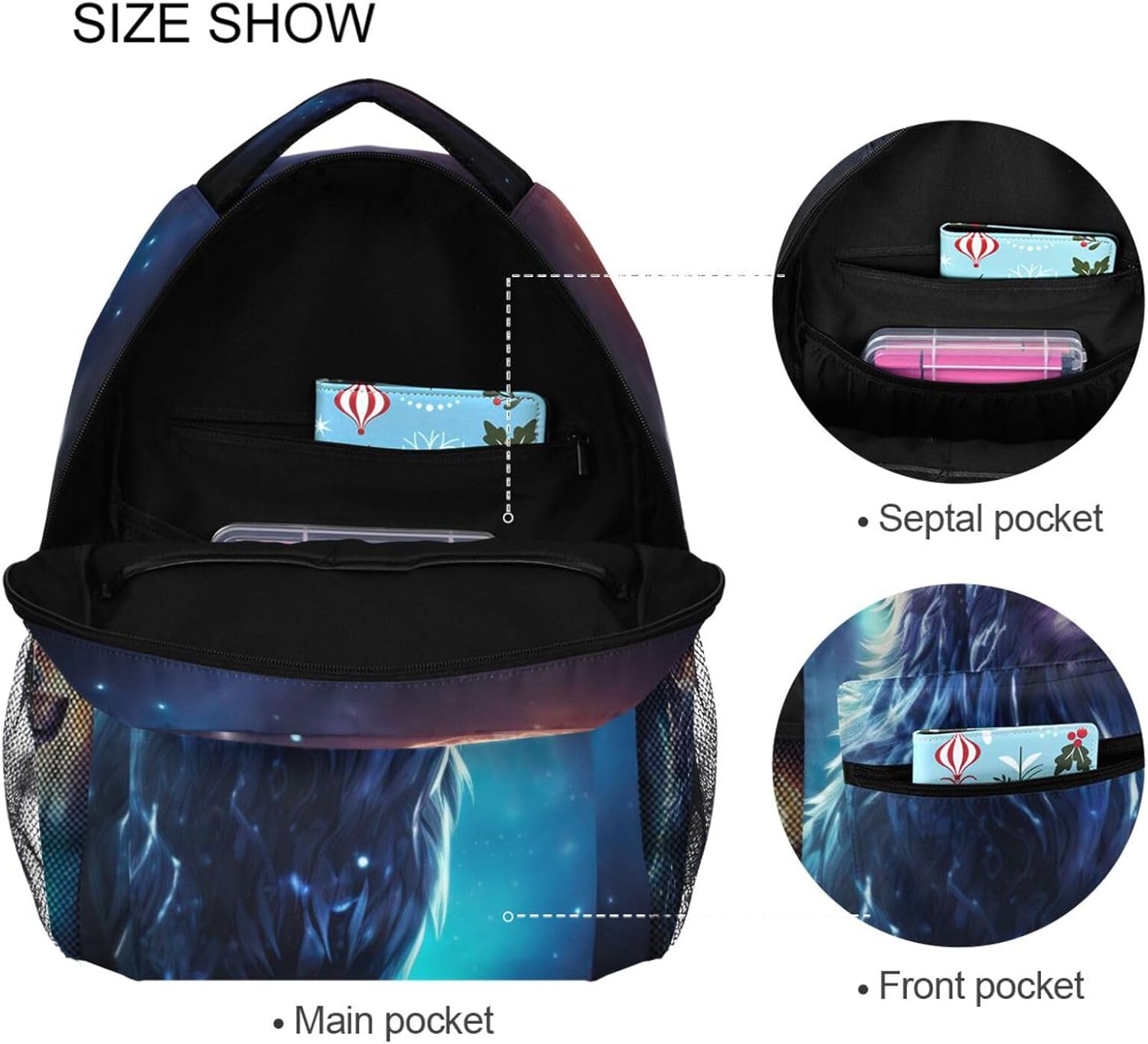 Galaxy Wolf Moon Animal Backpack for Boys Girls Elementary School Bookbag Back Pack 202A0009 - Image 6