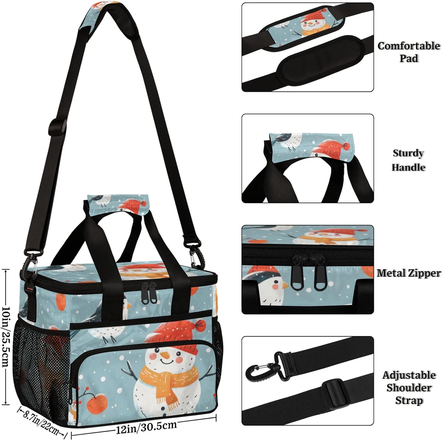 Snowman and Bird Insulated Picnic Backpack Lunch Box for Women Men Picnic Basket Tote Lunch Bag Picnic Bag Portable Lunch Bags for Picnic, Beach, Work, Trip,Office, Camp