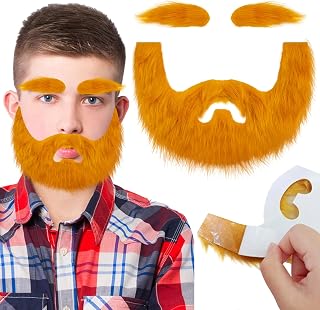 DIY Self Adhesive Fake Mustache and Eyebrows Set,False Beard Novelty Facial Hair Costume for Halloween Cosplay Party Supplies