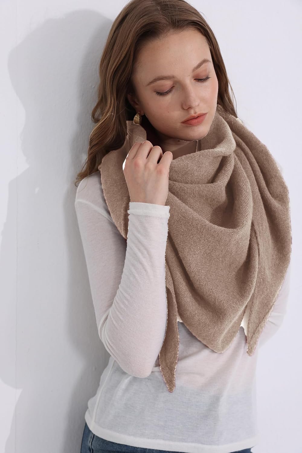 Women Shawl Wraps Soft Warm Copy Pashmina Shawl Lightweight Travel Cashmere Knitted Scarf With Front Cross Tab - Image 4