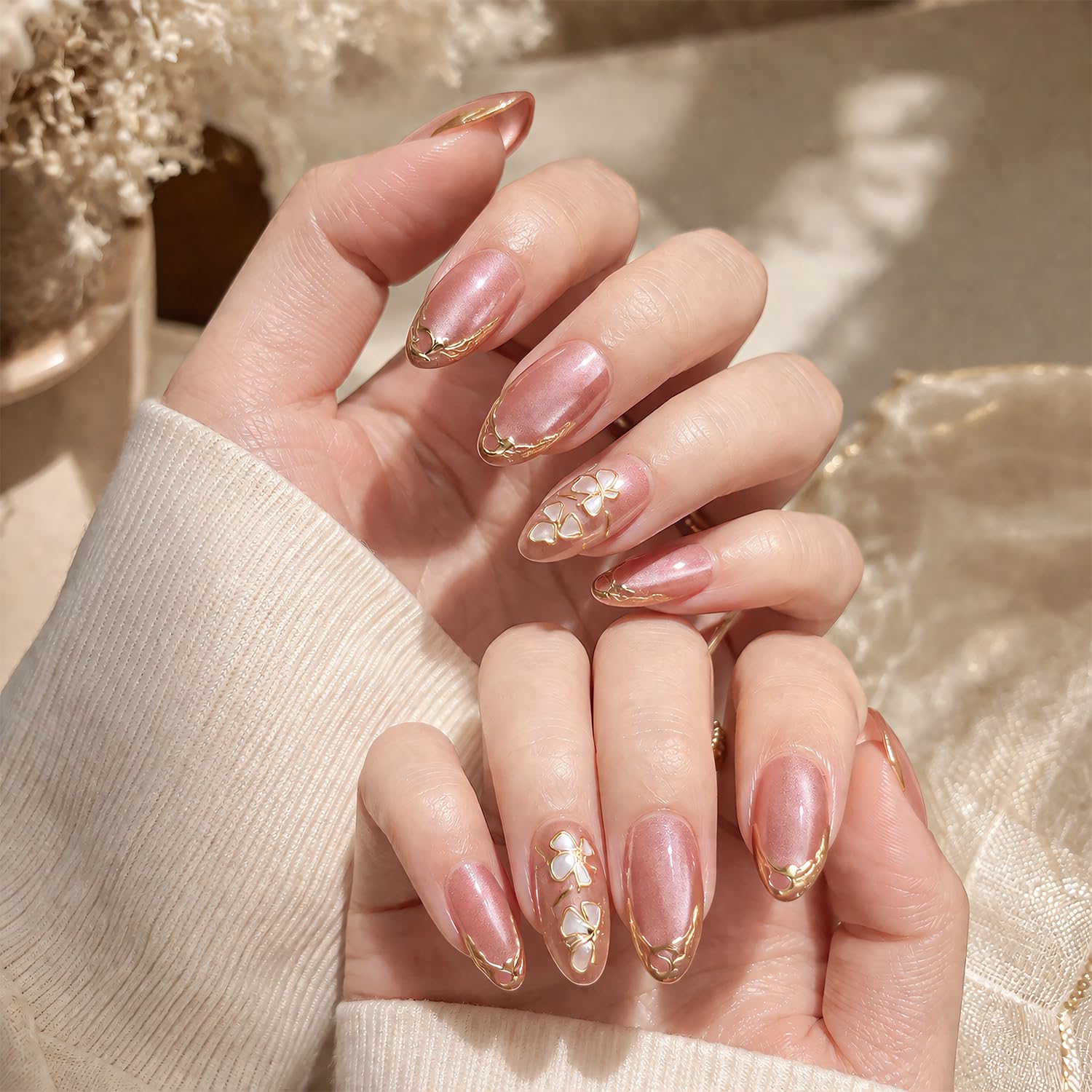 30 Pcs Cat Eye Press On Nails Kit, Almond Shape Nails Extension for Women, Short Reusable Cateye Press On Nails with Glue Tabs, Glossy Press Ons Nails Almond for Daily Wear, Parties and Gifts-picture-19