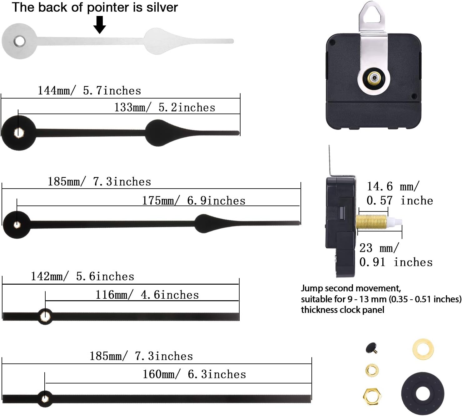 Long Shaft Clock Replacement Movement Quartz DIY Wall Clock Movement Mechanism with 2 Pairs of Hands
