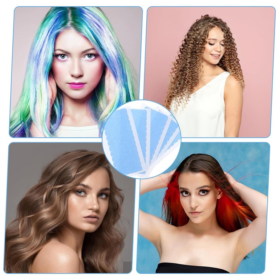 Cinta Adhesiva para el Cabello(120 Piezas), Cinta para Extensiones de Cabello, Cinta Adhesiva de Extensión de Pelo, Cinta de Repuesto para Extensiones y tramas de Cabello,Azul