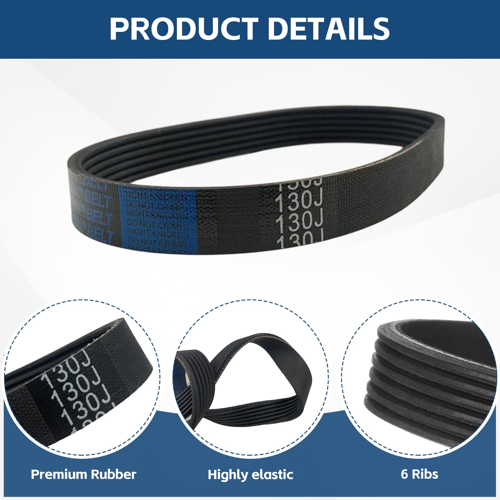 4 Pack 130J6 PJ V-Ribbed Belt, 6 Ribs, 13" EPDM Poly V Belt — Amazon image 4