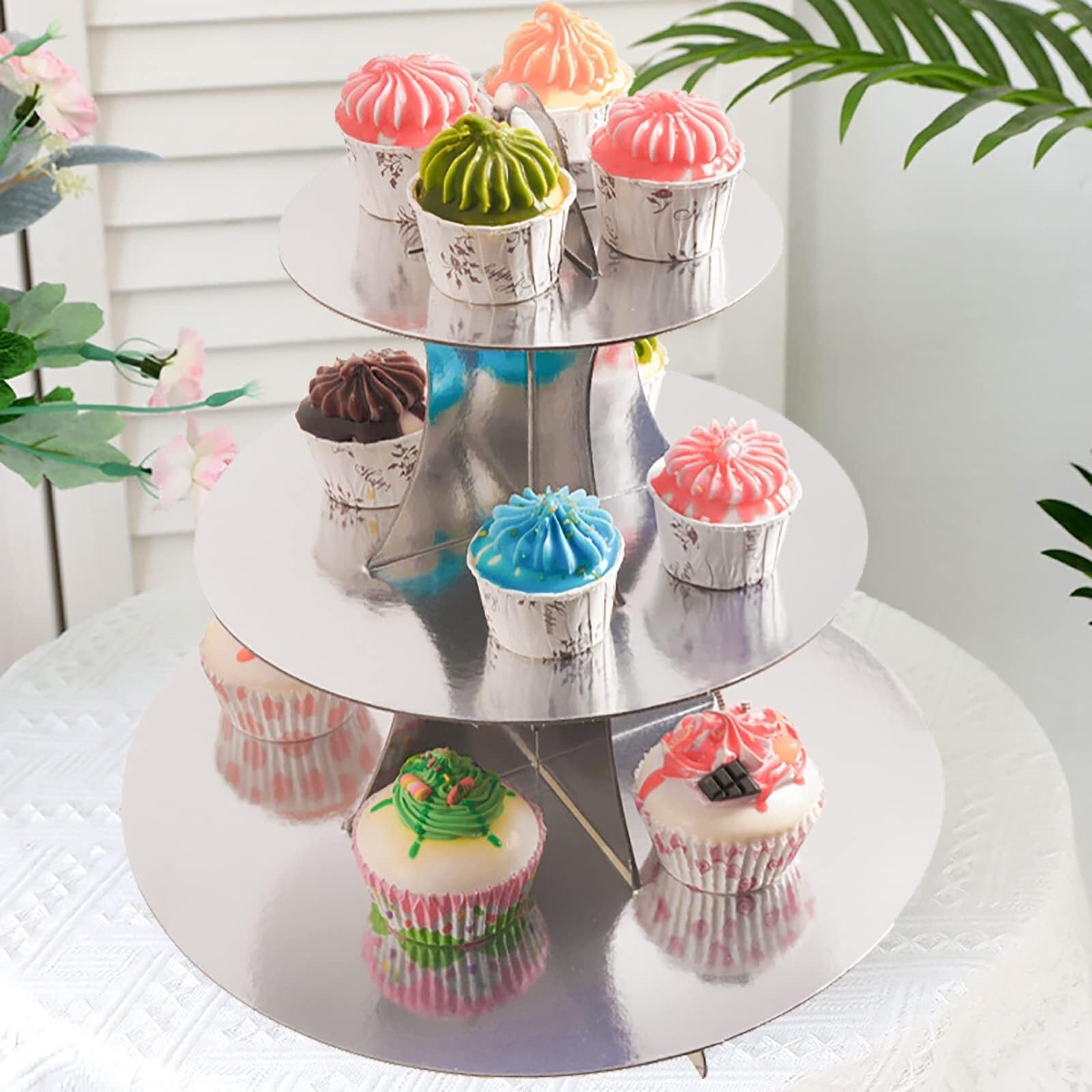 Alzatina per Dolci 4 Confezioni di Supporti Rotondi for Cupcake in Cartone for Matrimoni E Compleanni Dessert per Torte
