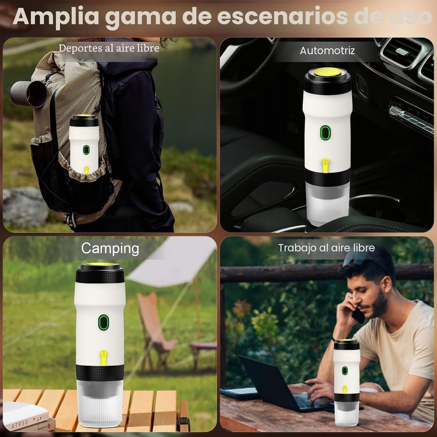 Mini cafetera eléctrica portátil de café espresso de 15 bares, mini máquina de café de viaje compatible con café molido NS cápsula para camping, caravana, senderismo, oficina, viajes