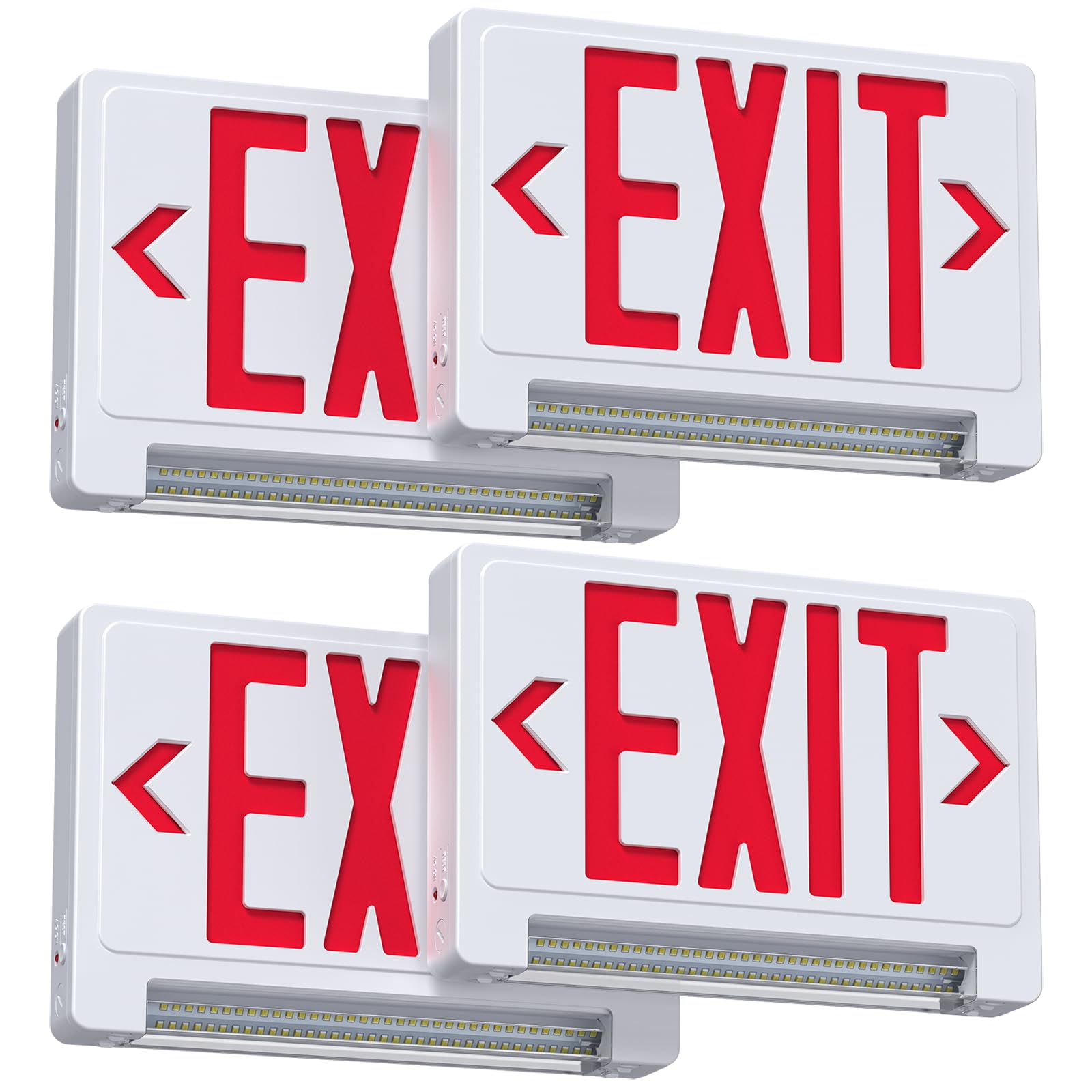 Exit Sign with Adjustable LED Pipe, Exit Signs with Emergency Lights Bar Combo, Compact Hardwired Exit Sign with Battery Backup，Red Led Emergency Exit Light for Business , 120V/277VAC,UL Listed,Top/Side/Wall Mount (4 Pack)