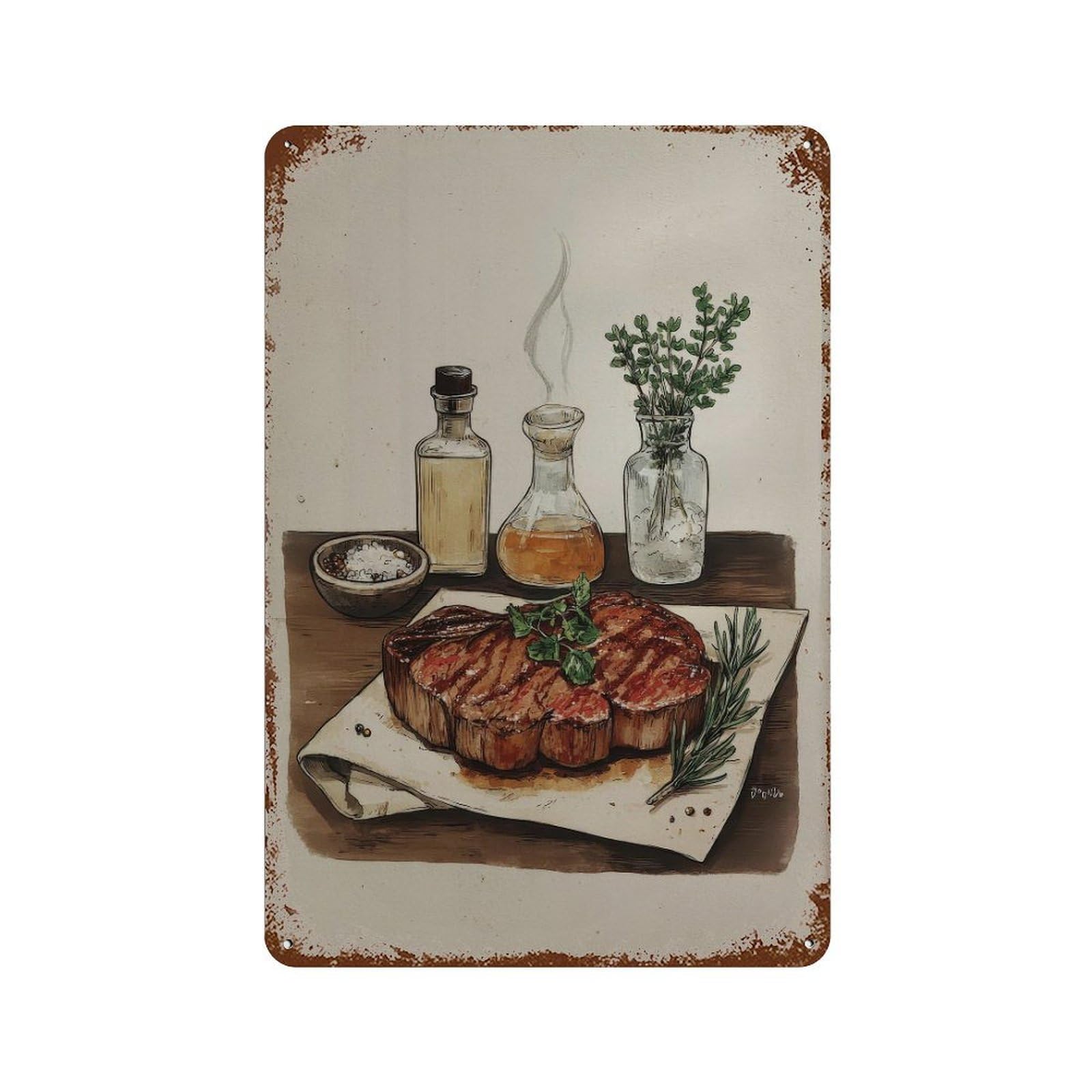 xiaoxiaoshen Food Handdrawn Illustration on Matte Paper Wall Decor Art Metal Tin Poster Modern Home Decor Art Home Bar Shop Decorations Vintage Sign 30x20cm