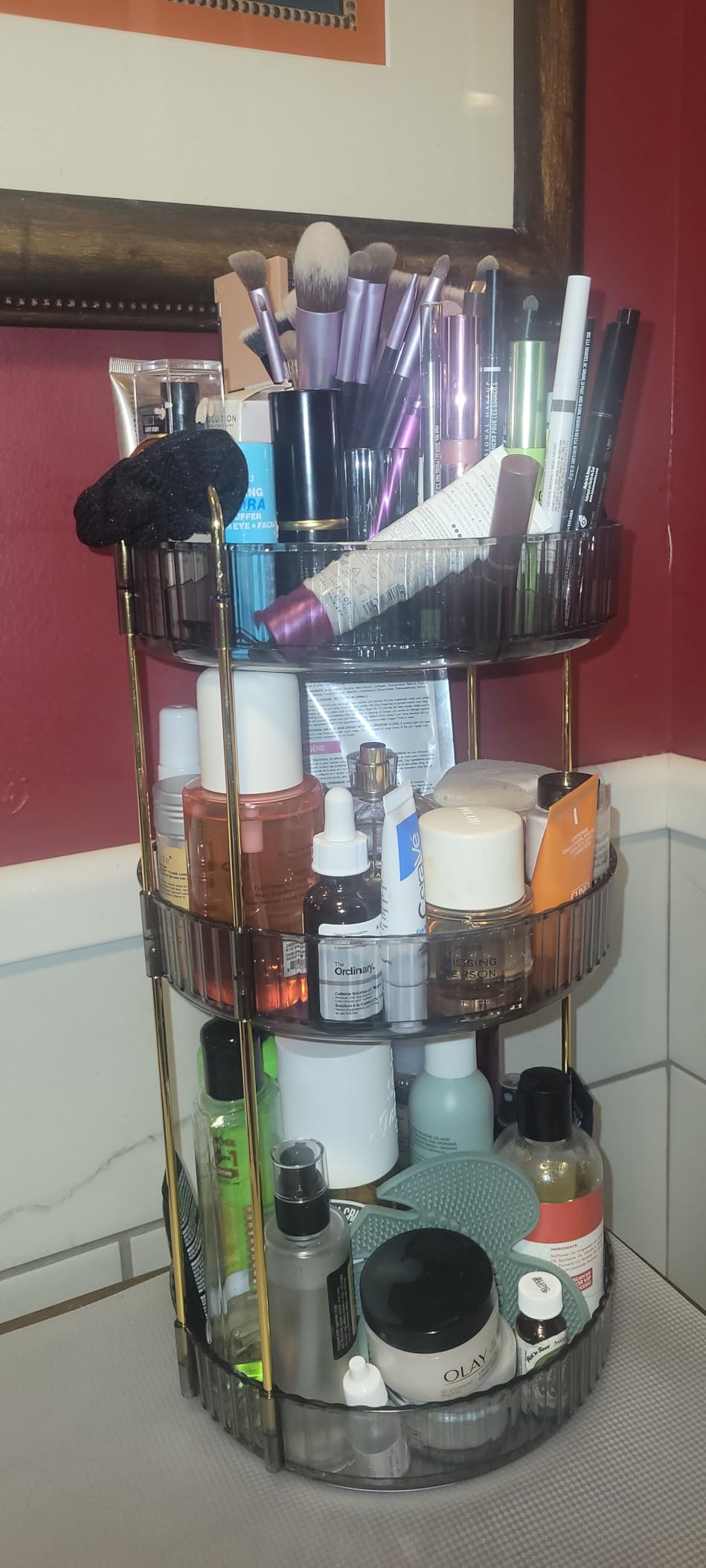 Oifecsie 360° Rotating Makeup Organizer, Large Capacity Skincare Organizer, 3 Tier Cosmetic Skin Care Perfume Dresser Organizer, Fits Cosmetics, Perfume, Skin Care, Lipstick