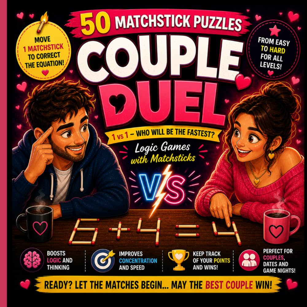 Duel Couple Matchstick Puzzles: 50 Fun 1 vs 1 Matchstick Challenges for Couples | Logic Games, Brain Teasers, Date Night Puzzle Battles, Fast Thinking and Strategy Challenges for Adults