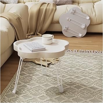 QWEASDF Coffee Table with Storage,Mid Century Modern Coffee Table,with Open Shelving Center Table for Living Room Home Office  Irregular style flower style no installationWhite,D60CM/23.6IN_A