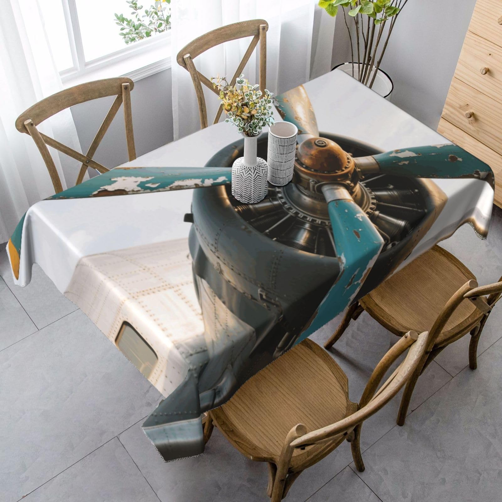 FekiLoot Airplane Rectangle Tablecloth 35x55 Inch, Washable Reusable Farmhouse Table Cloths Wrinkle Free and Spillproof Kitchen Dinning Table Cover for Party Wedding Picnic Home Decor Tablecloths