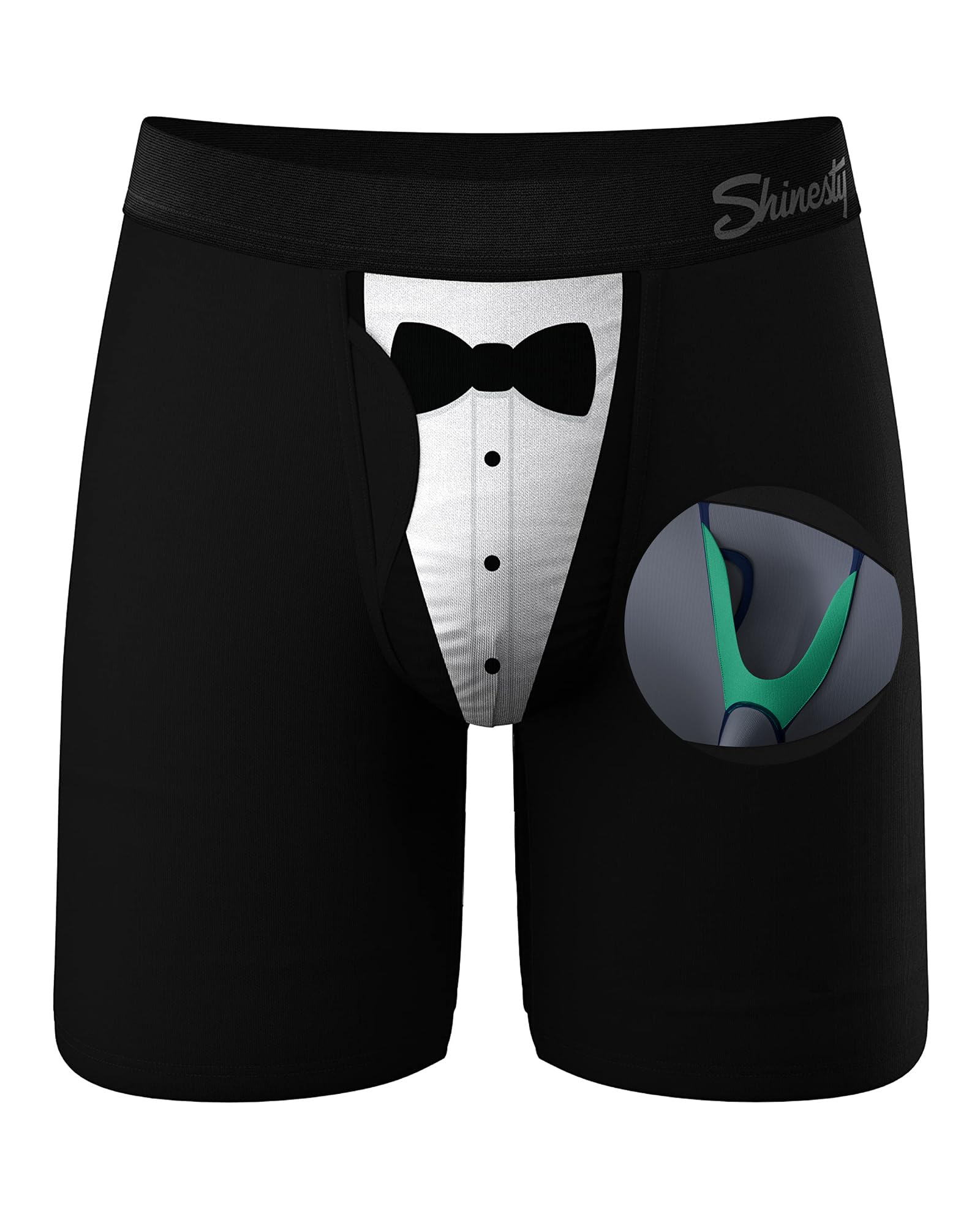 Shinesty Long Leg Boxer Briefs for Men - Support Ball Hammock Underwear, Tuxedo, M