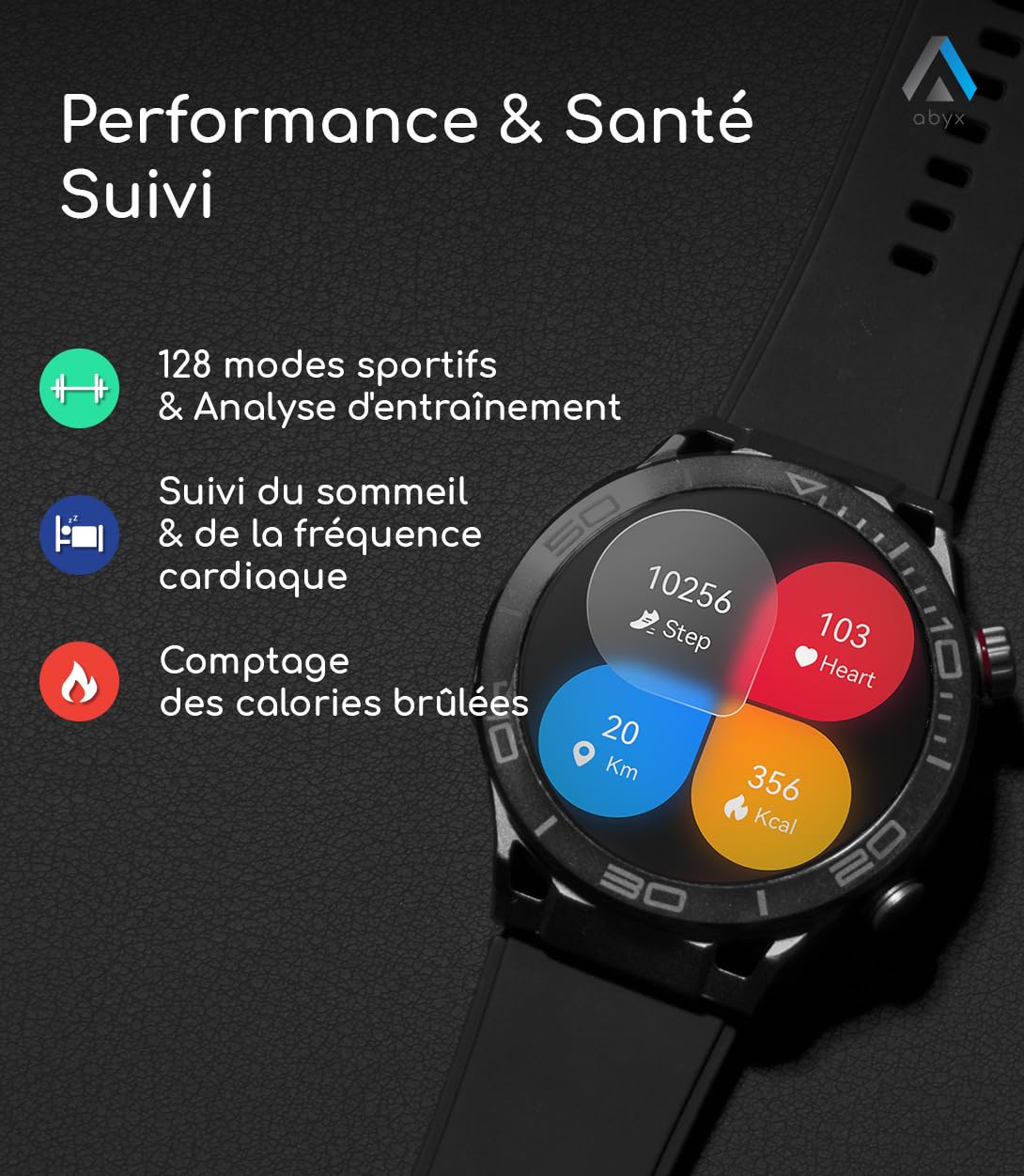 Abyx Fit Saturn 4 - Montre Connectée Homme avec 1,52'' / 330mAh Batterie/Smartwatch Homme avec 120+ Modes Sportifs, 24/7 Moniteur de Fréquence Cardiaque et Sommeil,IP68 Étanche pour Android iOS