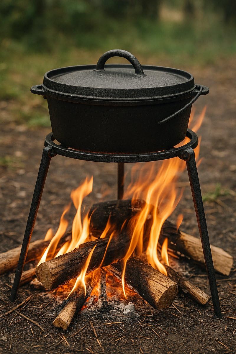 Treppiede Barbecue – Ø32 cm – Supporto BBQ in Acciaio per Braciere & Cucina da Esterno – Cavalletto per Pentola, Padella & Griglia – Camping, Outdoor Cooking – Nero