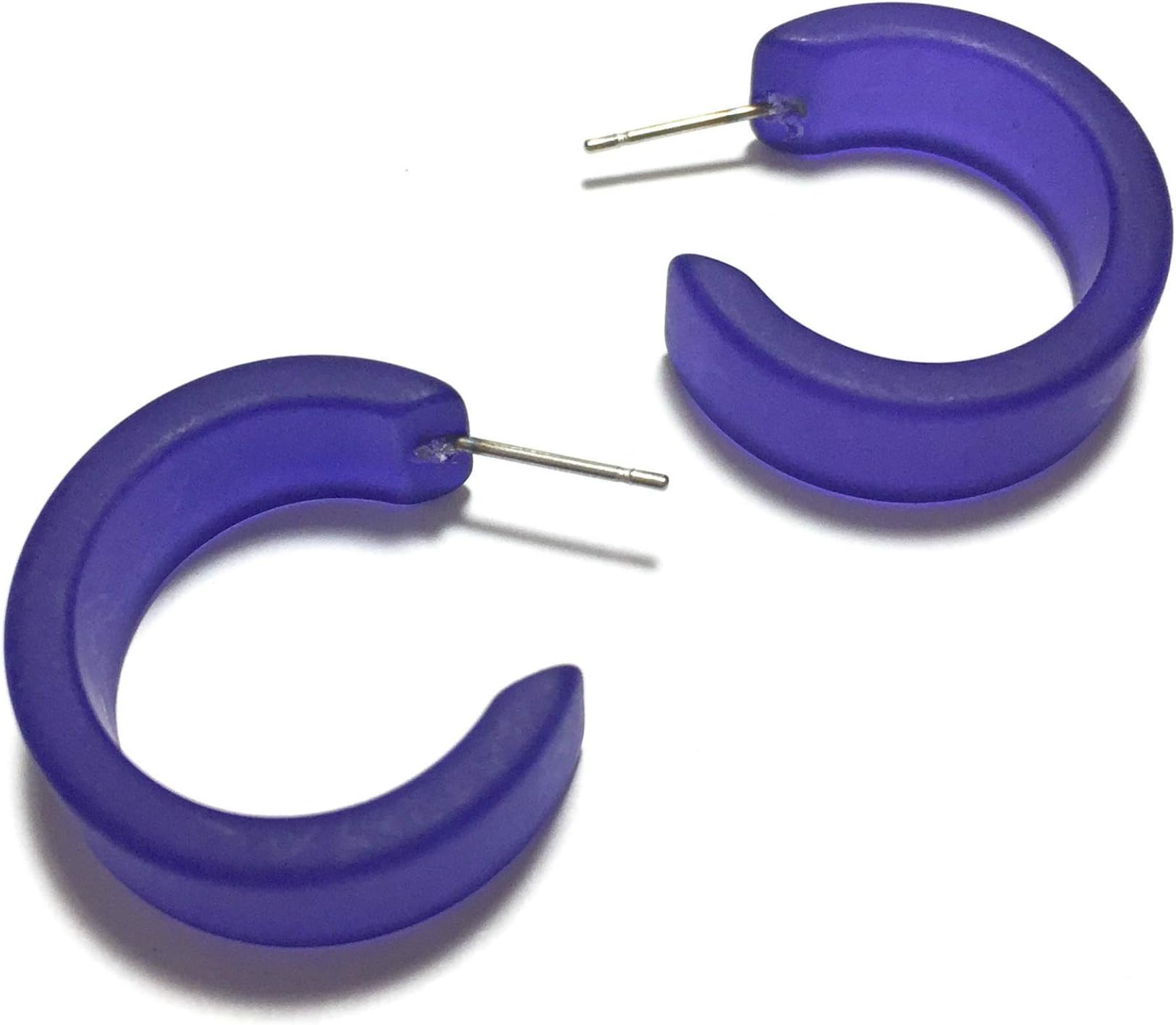 Cobalt Blue Frosted Lucite Wide Classic Hoop Earrings - WDCL-BL-2