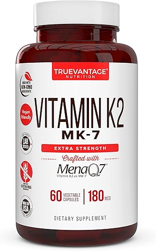Suplemento de vitamina k2 MK-7 180mcg -Vitamina K2 apoya la salud ósea y cardíaca para la absorción cardiovascular de calcio de las arterias- 60