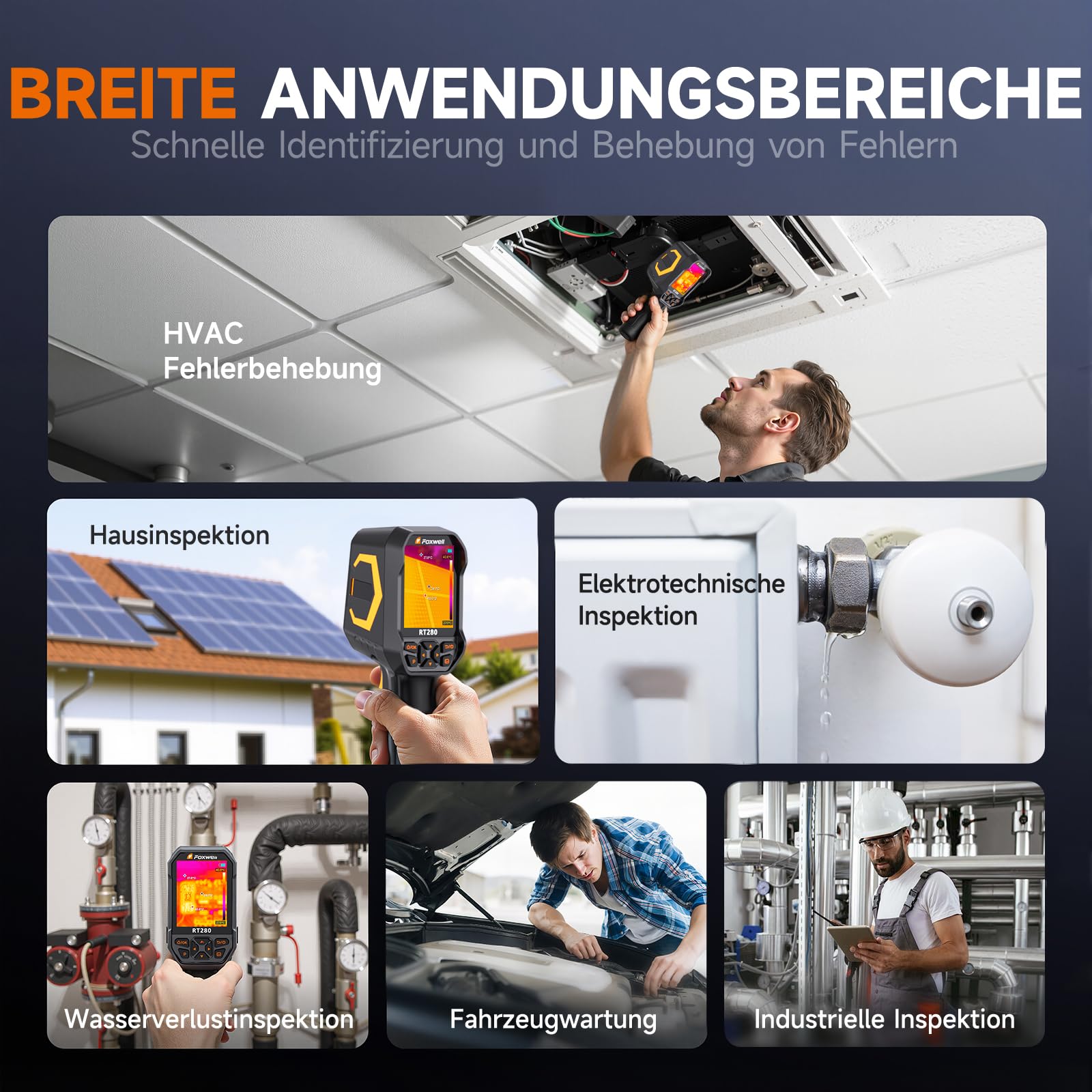 FOXWELL Wärmebildkamera RT280, 320 X 240 2,8“ LCD Bildschirm tragbare Thermal Camera, 240x180 TISR-Auflösung, -20°C bis 550°C, 25Hz Wärmekamera mit Laser, 8GB, PC-Analyse, Videoaufzeichnung(320*240)