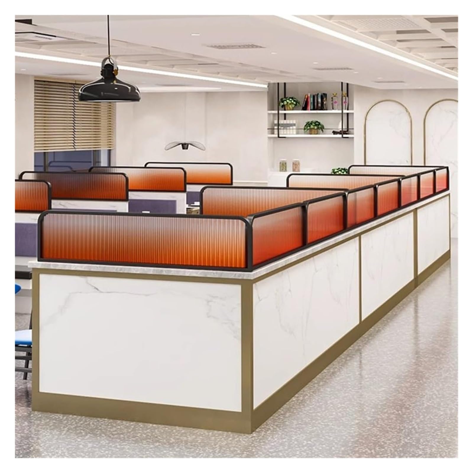 HYLWSXVP Matte Glass Desk Divider Striped Decorative Partition for Dining Areas & Offices Worktop Separator for Restaurants & Public Spaces (OrangeB 150 x 35 cm)