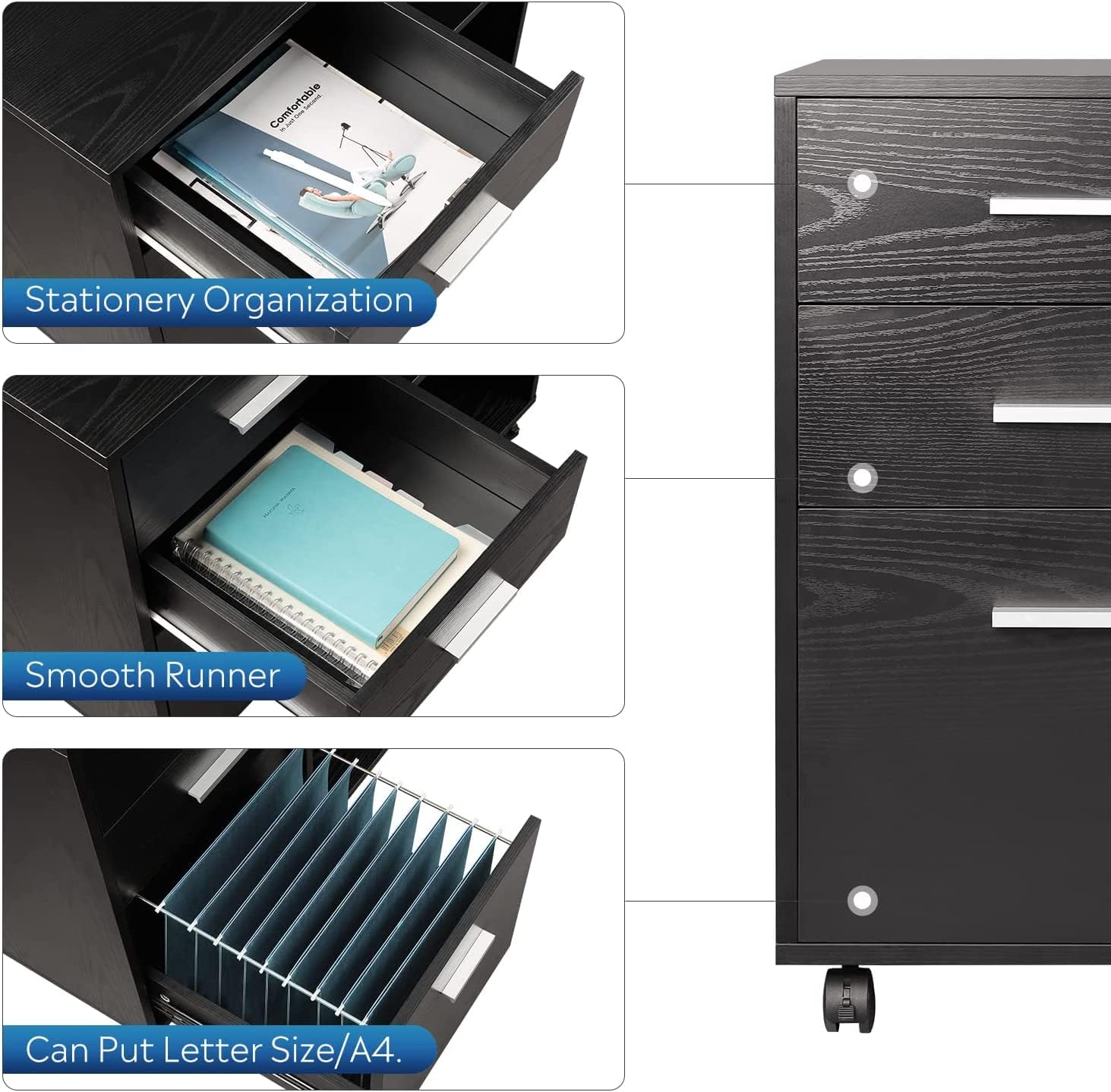 Buy DEVAISE 3Drawer Wood File Mobile Lateral Filing