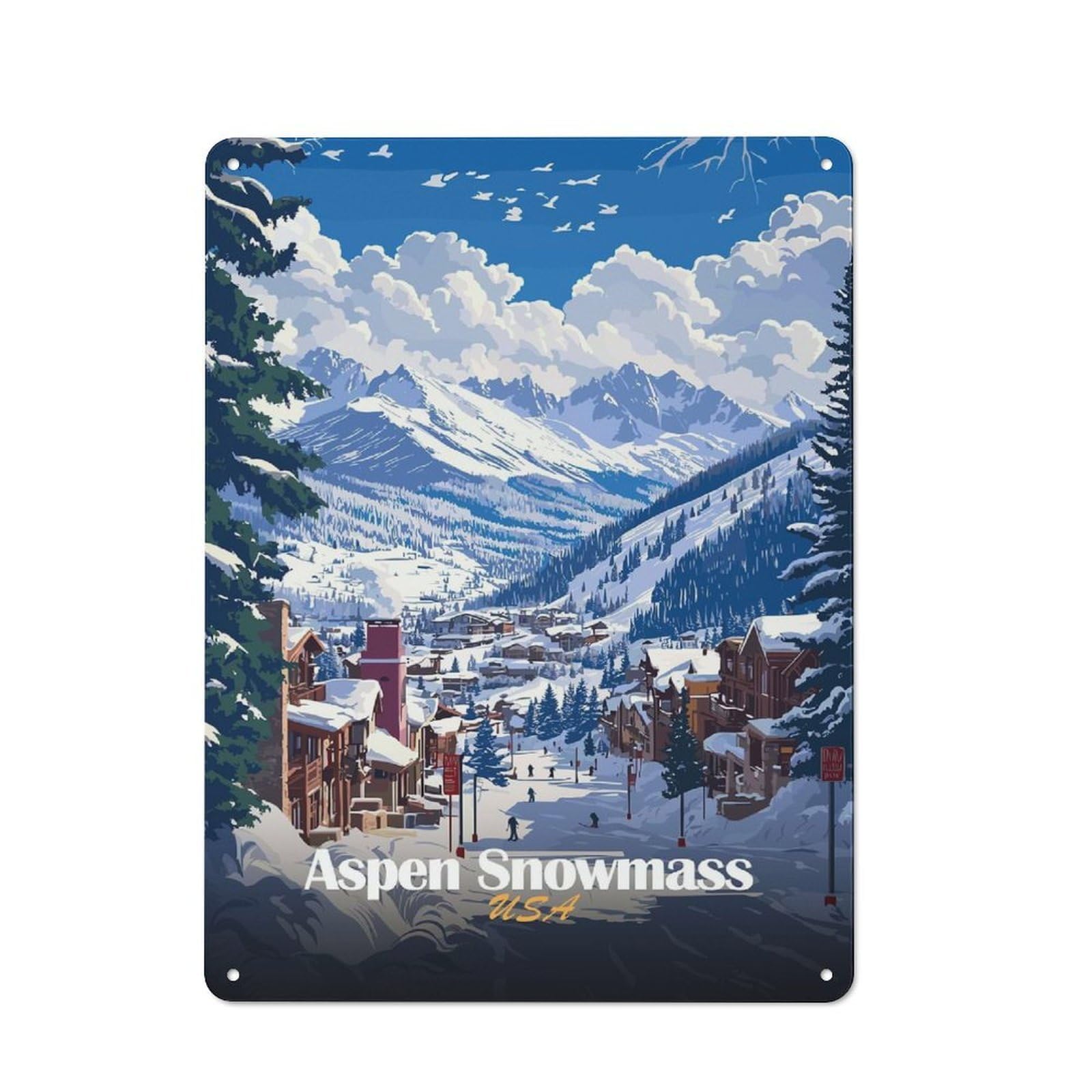 Junmoney Style-4 Aspen Snowmass Ski Resort Printed Metal Sign 40X30cm For Lounge Or Reading Corner, A Winter Wall Decor Update For Reading Corner Decorators