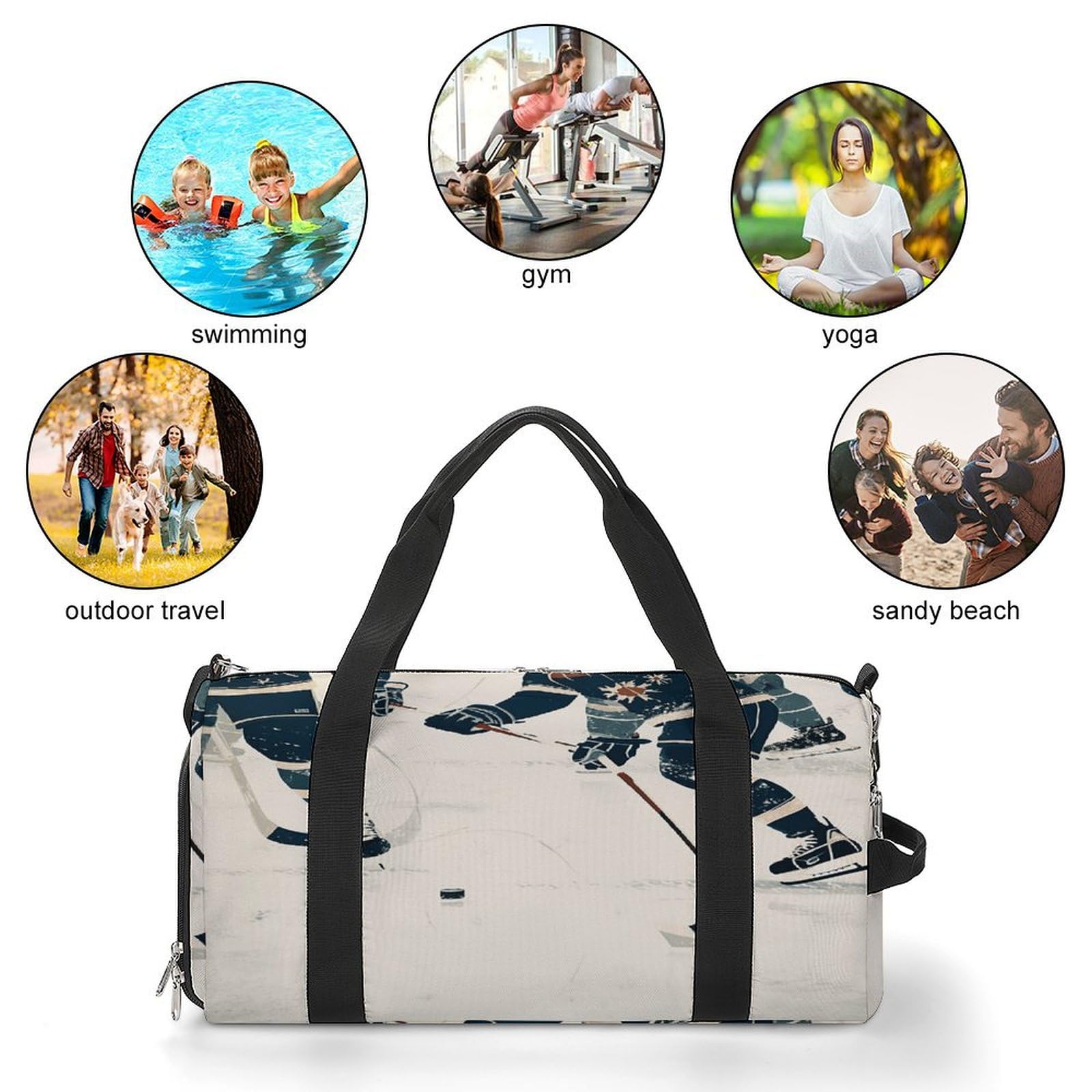 Sac de sport étanche avec compartiment à chaussures pour homme et femme Motif hockey sur glace, Motif hockey sur glace., Taille unique