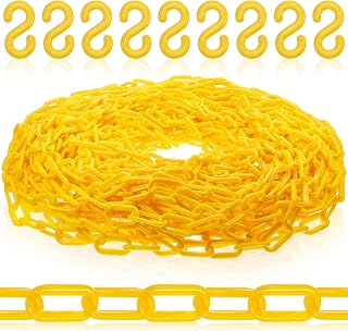 Queekay 150ft Yellow Plastic Chain Links Plastic Safety Chain Link Cuttable Security Barrier Fence for Crowd Control Road Construction Closed Areas Garage Entrance Courtyard Garden Hotel