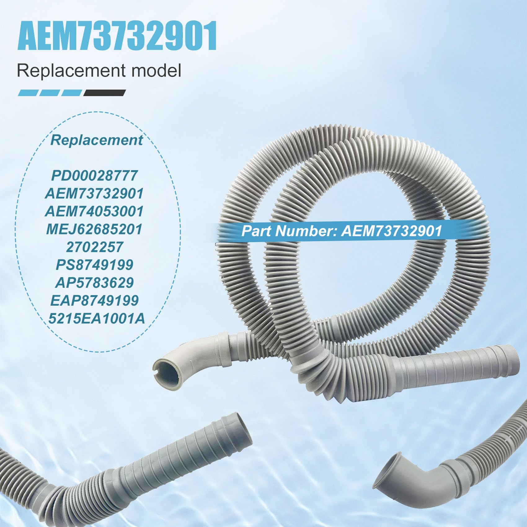 AEM73732901 - Manguera de drenaje para lavadora LG Kenmore, repuesto de manguera de drenaje de lavadora, reemplaza el número de pieza AEM73732901 AEM74053001 MEGJ62685201 2702257 PS8749199 PS8749199