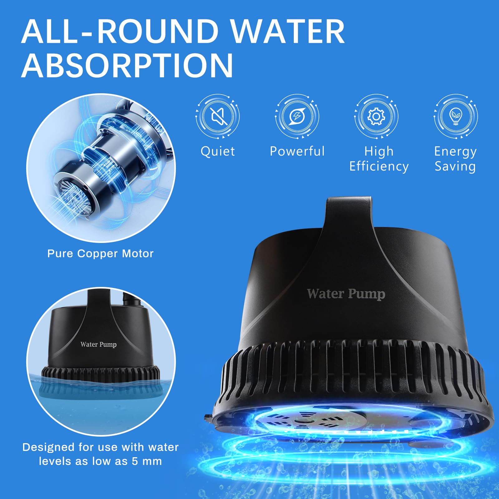 EXLECO Zatapialna pompa do brudnej wody, 1200 l/h, 20 W, 220 V, mała pompa wodna, fontanna, ciśnienie wody do basenu, stawu, ogrodu, kabel 2 m, 1 wąż 2 dysze