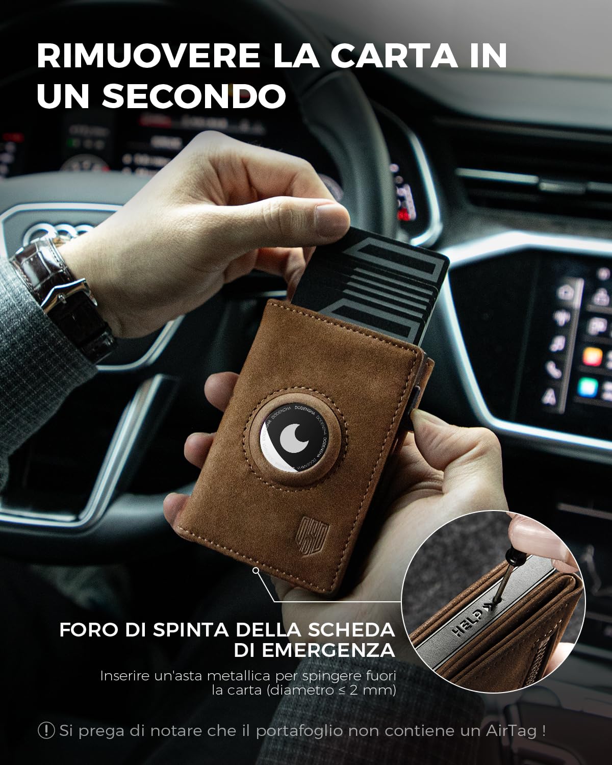 DODENSHA® MagSnap Airtag Portafoglio Uomo con protezione RFID I Portafoglio piccolo I Portafoglio intelligente piccolo per 10+ carte I Porta carte di credito I Portatessere uomo tascabile