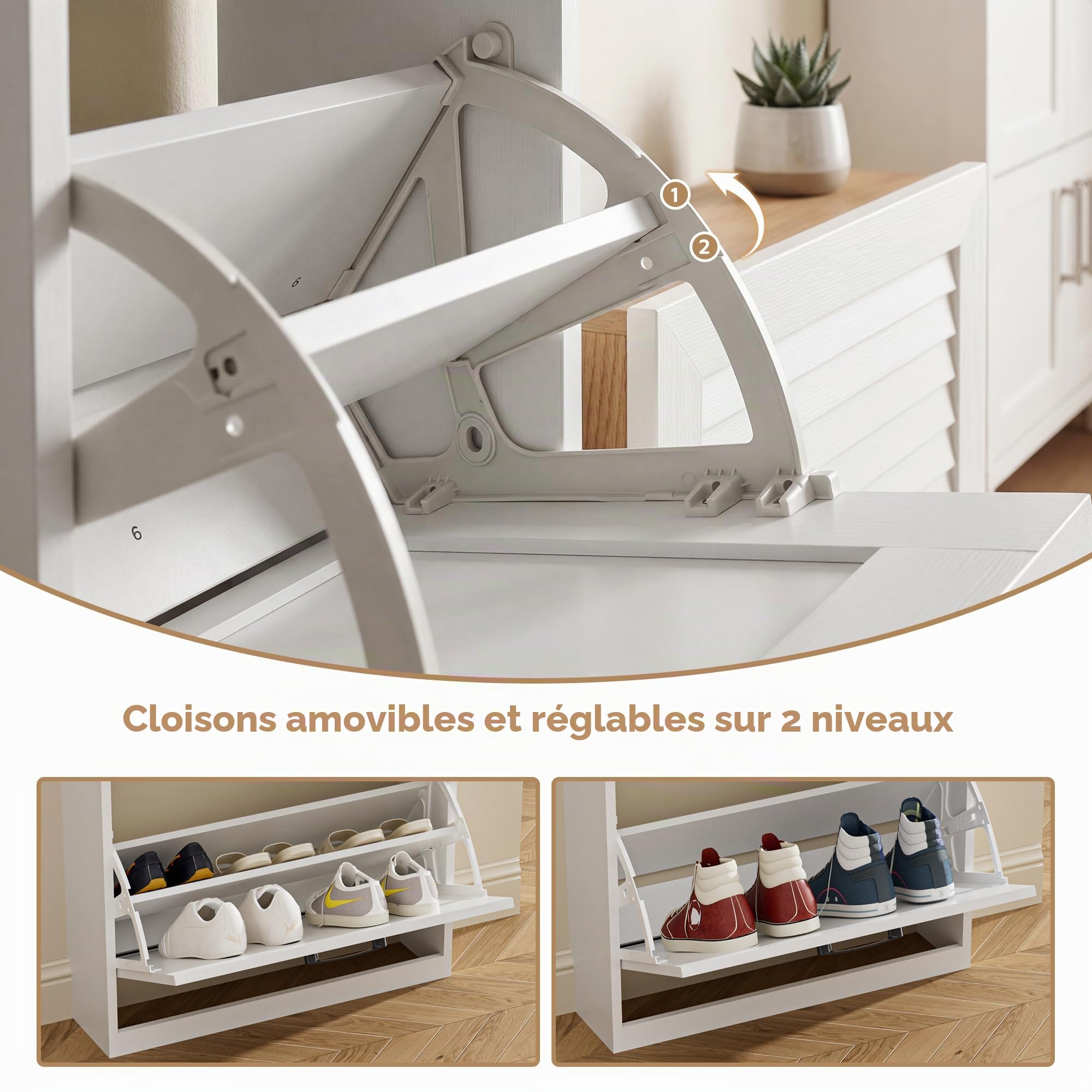 BonVache Meuble à Chaussures Entrée, Meuble à Chaussures 3 Portes