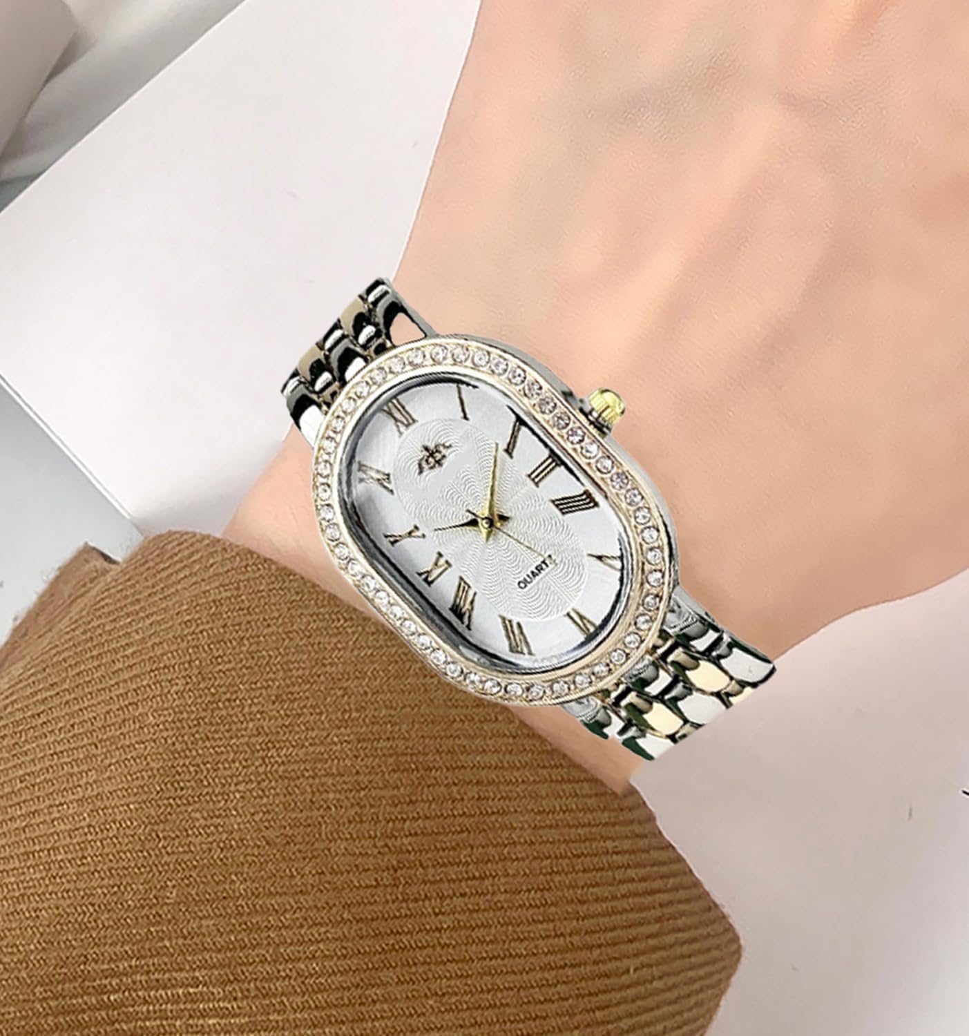 VILKFY Women Vintage Gold Rome Watch Oval Case Adjustable Stainless Steel Watch Band Waterproof Analog Quartz Watch - Image 3