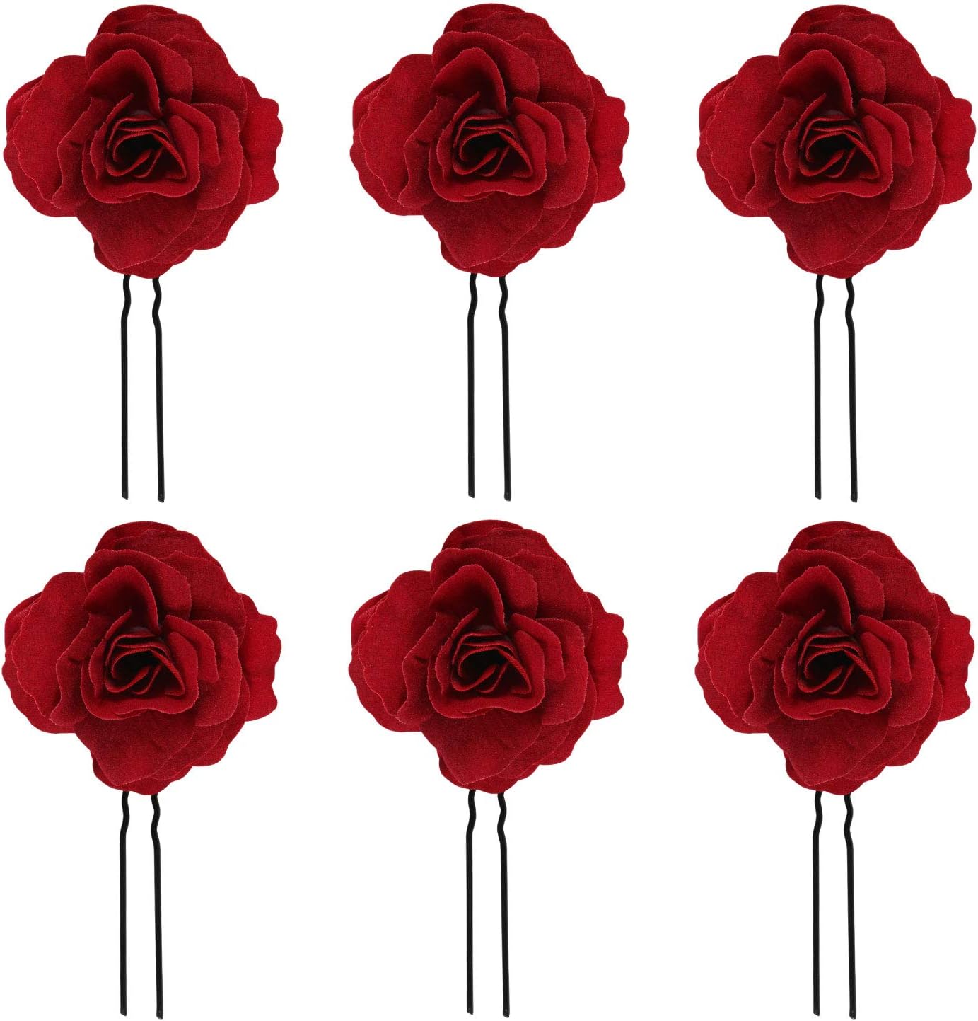 Kisslife Elegant Red Rose Bridal Hair Clips 6 Pack Hair Pins Wedding Women and Girls Hair Accessories Bridesmaids Headpiece Wedding Hairpin (Red Rose Hair Clip)