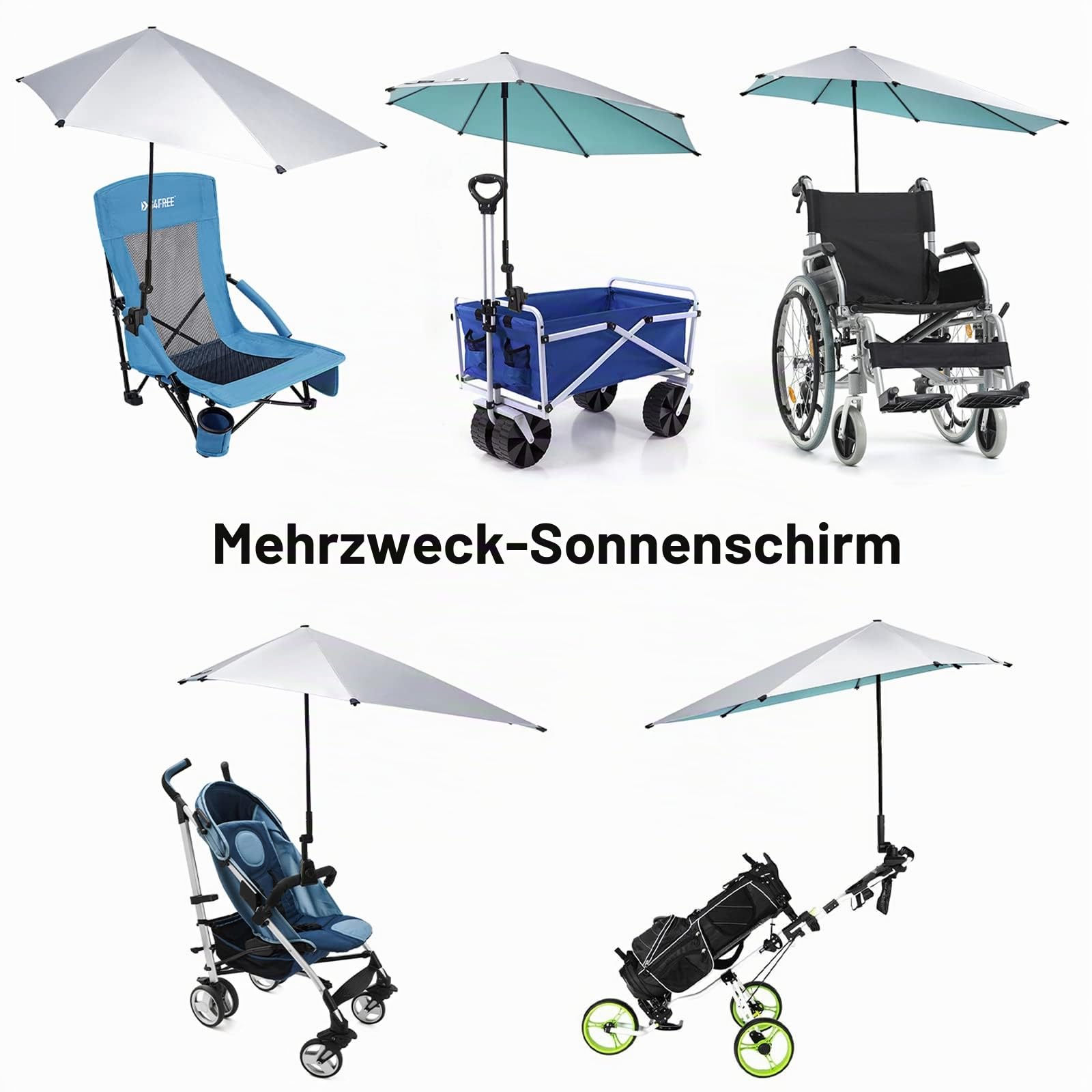 G4Free Verstellbarer Strandschirm mit LSF 50+, Größe XL,mit Universalklemme