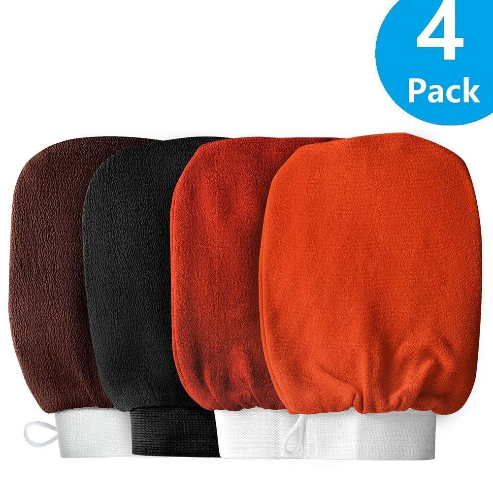 4 Pack Exfoliating Hammam Gloves Mitten Remove Dead Skin Bath Body Scrub Mitt, Deep Exfoliation Glove Skin Exfoliator Mitt.
