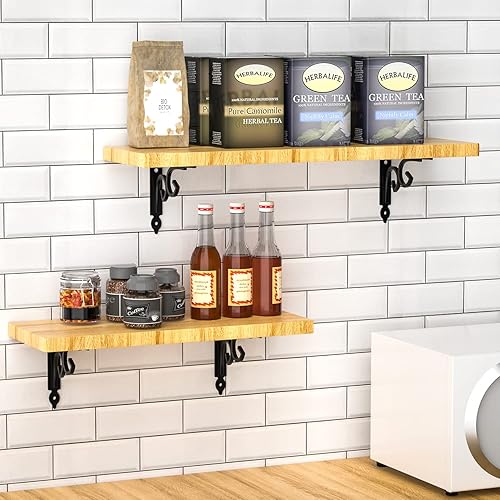 Miniatura 6 de Soportes decorativos para estantes, 6 pulgadas, soporte flotante para estante de pared, para 2 unidades, resistente, rústico, de hierro y metal,