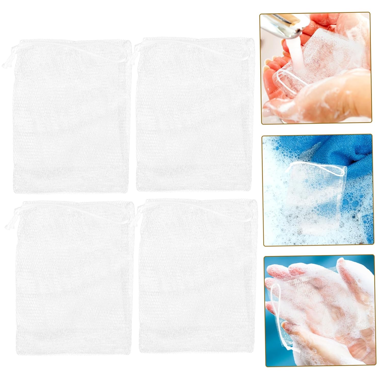 4 Pack Soap Pouch Net with Drawstring PVC Mesh Bags
